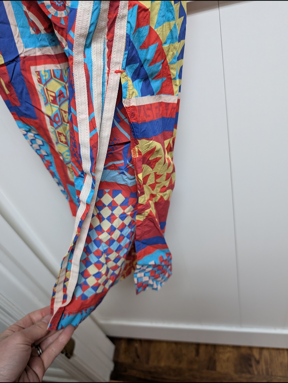 adidas Farm Rio Patchwork Wide-Leg Pants in Red & Turquoise, Medium - Picture 6 of 6
